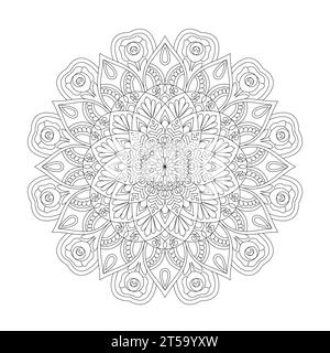 Petali pacifici, capacità di rilassarsi, esperienze cerebrali, paradiso armonioso, ritratti pacifici, design mandala di bellezza in fiore. Illustrazione Vettoriale