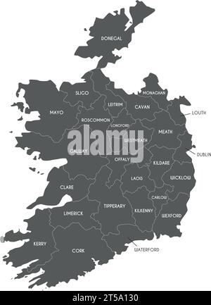 Mappa vettoriale dell'Irlanda con contee e divisioni amministrative. Livelli modificabili e chiaramente etichettati. Illustrazione Vettoriale