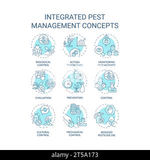 Set blu modificabile che rappresenta la disinfestazione integrata Illustrazione Vettoriale