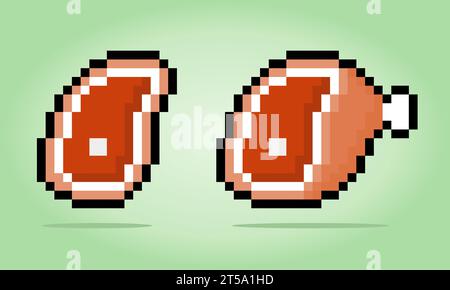 sezione di carne a 8 bit pixel. Cibo per le risorse di gioco e motivi di cucitura incrociata in illustrazioni vettoriali.; Illustrazione Vettoriale