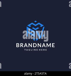 Logo PV design esagonali, miglior monogramma logo iniziale con ispirazione per il design a forma esagonale Illustrazione Vettoriale
