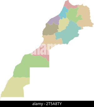 Mappa vettoriale vuota del Marocco con regioni e divisioni amministrative. Livelli modificabili e chiaramente etichettati. Illustrazione Vettoriale