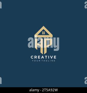 Lettera iniziale HP con logo creativo del tetto della casa semplice per grafica vettoriale delle aziende immobiliari Illustrazione Vettoriale