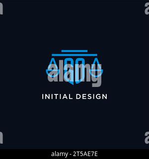 Logo iniziale del monogramma GO con scale di ispirazione per il design dell'icona giustizia, grafica vettoriale Illustrazione Vettoriale