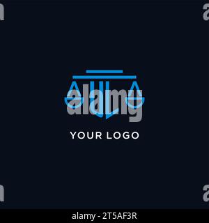 Logo iniziale monogramma UL con scale di ispirazione per il design dell'icona giustizia, grafica vettoriale Illustrazione Vettoriale