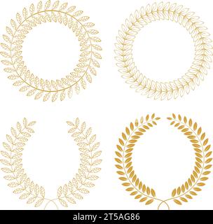 Cornice grafica illustrata delle foglie d'oro della corona d'alloro per il premio vincitore Illustrazione Vettoriale