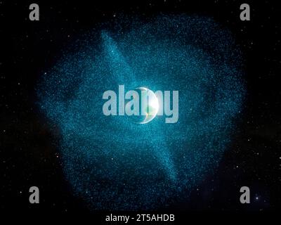 Spazzatura spaziale in orbita attorno alla Terra, illustrazione Foto Stock