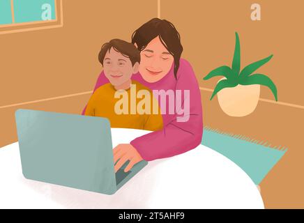 Equilibrio tra lavoro e famiglia, illustrazione concettuale Foto Stock