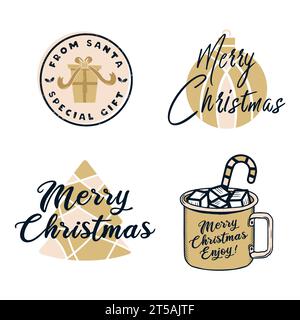 Disegni colorati con stampa di t-shirt natalizie con citazioni - da regalo speciale di Babbo Natale . Buon distintivo di Natale isolato su bianco. Buone feste, stock vec Illustrazione Vettoriale