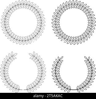 Icona raffigurata in figura Laurel Wreaths Imposta vettore di contorno Illustrazione Vettoriale