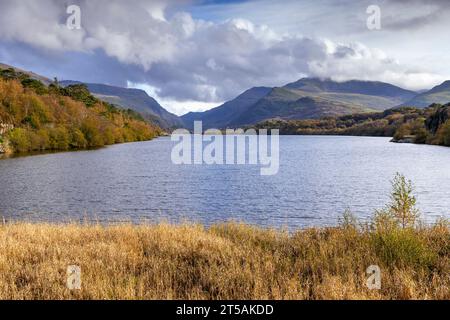Ammira Llyn Padarn vicino a Llanberis nel Gwynedd, Snowdonia National Park, Galles del Nord. Foto Stock