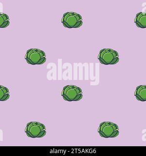 Carino motivo Cabbage senza cuciture dei cartoni animati. Cartone animato vettoriale disegnato a mano illustrazione del cavolo. Consistenza di cavolo disegnata a mano. Design a fantasia per i vestiti dei bambini. Illustrazione Vettoriale