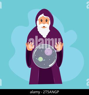 Isolata graziosa maga personaggio medievale Vector Illustrazione Vettoriale