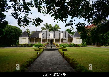 Saint Aubin, Mauritius - 18 ottobre 2023: Facciata del Domaine de Saint Aubin e del le Saint Aubin Restaurant House Foto Stock