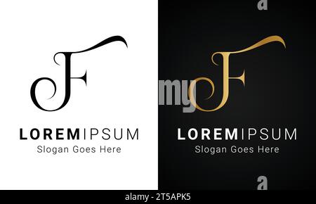 Design esclusivo con logo in lettere di testo monogramma JF o FJ Illustrazione Vettoriale