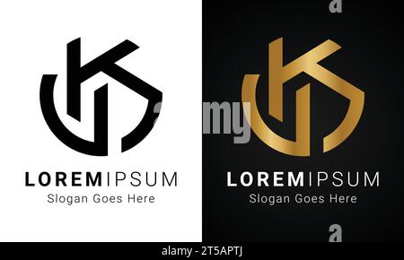 Design del logo Luxury Initial UK o KU monogramma Text Letter Illustrazione Vettoriale