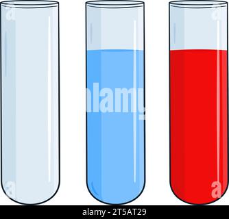 Set di provette per analisi. Vuoto, con liquido e sangue Illustrazione Vettoriale