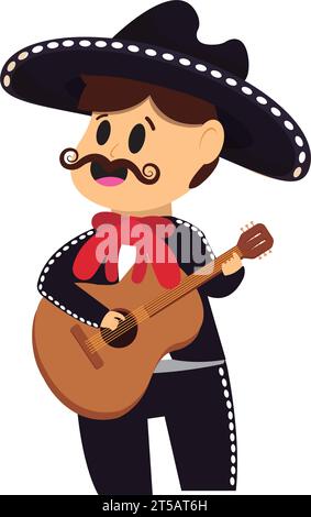 Isolata carina personaggio mariachi maschile Vector Illustrazione Vettoriale