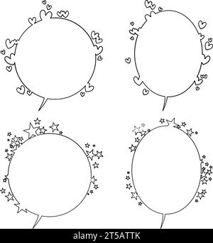 Fumetti illustrati illustrano il contorno dei cartoni animati Happy Star e Heart Illustrazione Vettoriale