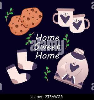 Poster Hygge colorato con diversi oggetti autunnali Vector Illustrazione Vettoriale