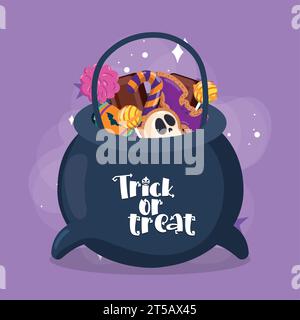 Caramelle colorate di halloween calderone Happy halloween Vector Illustrazione Vettoriale