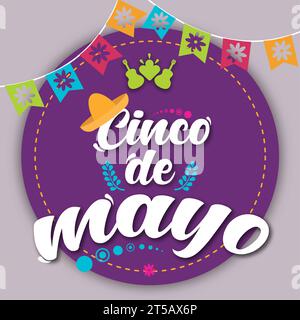 Poster rotondo cinco de mayo colorato con testo vettoriale Illustrazione Vettoriale