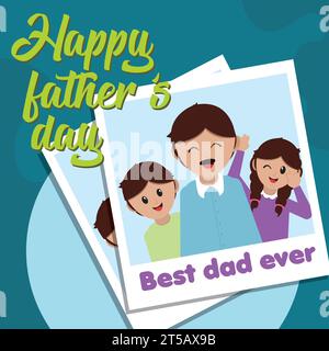 Buon padre biglietto giorno uomo con bambini Instant Photography Vector Illustrazione Vettoriale
