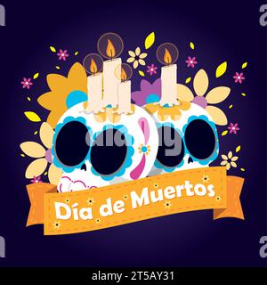 Dia de los muertos sfondo con due teschi Vector Illustrazione Vettoriale