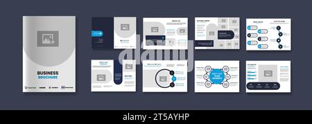 Design del layout del modello di brochure aziendale, layout del modello modificabile della brochure aziendale di 16 pagine, design minimo del modello di brochure aziendale. Illustrazione Vettoriale