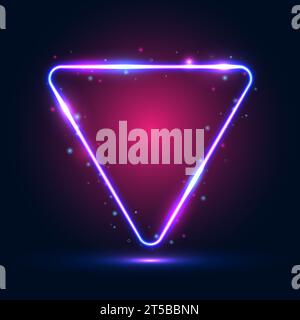 Cornice triangolare al neon con effetti luminosi e evidenziazioni su sfondo blu-rosa scuro. Illustrazione Vettoriale