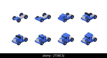 Costruzione passo-passo di un veicolo industriale. Illustrazione vettoriale Illustrazione Vettoriale