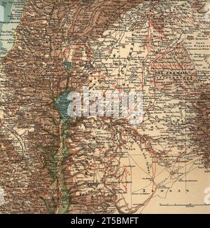 Una mappa d'epoca dettagliata di parte della Palestina. Mappa geografica (fisica) generale del Lago di Tiberiade o del Mare di Galilea Foto Stock