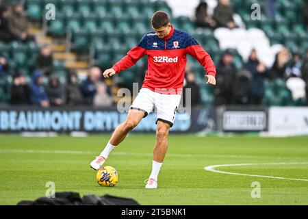 Dael Fry #6 di Middlesbrough durante il riscaldamento pre-partita davanti al match per il campionato Sky Bet Plymouth Argyle vs Middlesbrough a Home Park, Plymouth, Regno Unito, 4 novembre 2023 (foto di Craig Thomas/News Images) in, il 11/4/2023. (Foto di Craig Thomas/News Images/Sipa USA) credito: SIPA USA/Alamy Live News Foto Stock