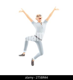 3d happy senior man jumping Foto Stock