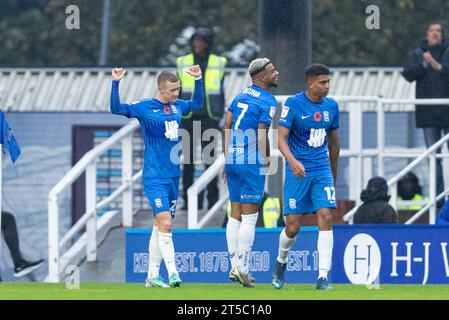 Birmingham sabato 4 novembre 2023. Jay Stansfield di Birmingham festeggia dopo aver segnato il primo gol della sua squadra durante la partita del campionato Sky Bet tra Birmingham City e Ipswich Town a St Andrews, Birmingham, sabato 4 novembre 2023. (Foto: Gustavo Pantano | mi News) crediti: MI News & Sport /Alamy Live News Foto Stock