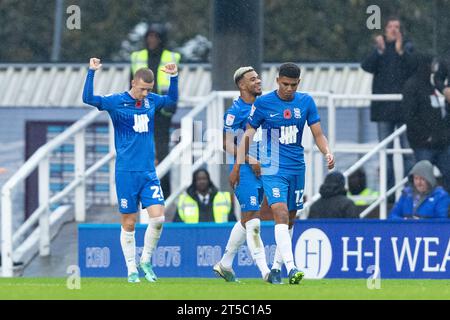 Birmingham sabato 4 novembre 2023. Jay Stansfield di Birmingham festeggia dopo aver segnato il primo gol della sua squadra durante la partita del campionato Sky Bet tra Birmingham City e Ipswich Town a St Andrews, Birmingham, sabato 4 novembre 2023. (Foto: Gustavo Pantano | mi News) crediti: MI News & Sport /Alamy Live News Foto Stock