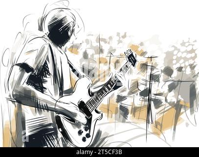 Disegno di sottofondo musicale dal vivo. Mostra e pubblica illustrazioni separate, con sweep sulle linee sovradisegnate. Illustrazione Vettoriale