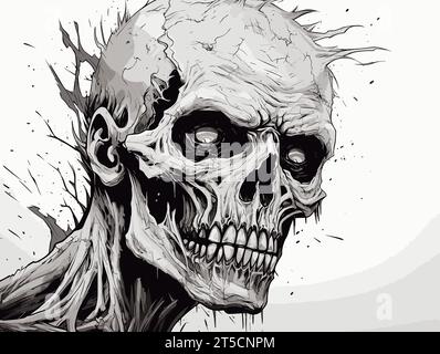 Disegno della testa o del volto di Zombie illustrazione dello schizzo separata, con linee sovrapposte. Illustrazione Vettoriale