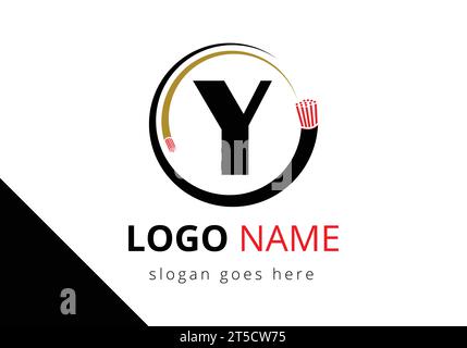 Lettera Y con cavo in fibra ottica filo elettrico modello vettoriale di design con logo Illustrazione Vettoriale