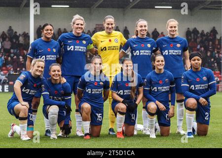 Walsall, Regno Unito. 4 novembre 2023. Walsall, Inghilterra, 4 novembre 2023: Foto della squadra del Chelsea durante la partita Barclays fa Womens Super League tra Aston Villa e Chelsea al Poundland Bescot Stadium di Walsall, Inghilterra (Natalie Mincher/SPP) credito: SPP Sport Press Photo. /Alamy Live News Foto Stock