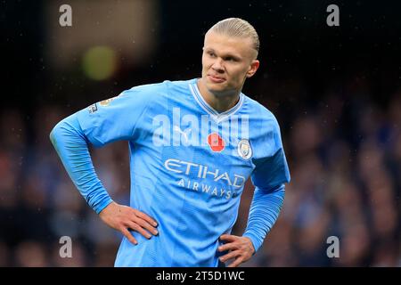Manchester, Regno Unito. 4 novembre 2023. Erling Haaland #9 di Manchester City durante la partita di Premier League Manchester City contro Bournemouth all'Etihad Stadium, Manchester, Regno Unito, il 4 novembre 2023 (foto di Conor Molloy/News Images) a Manchester, Regno Unito il 11/4/2023. (Foto di Conor Molloy/News Images/Sipa USA) credito: SIPA USA/Alamy Live News Foto Stock