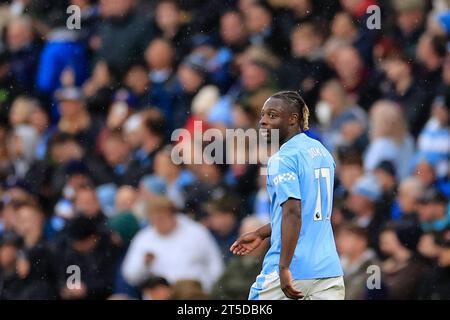 Manchester, Regno Unito. 4 novembre 2023. Jeremy Doku #11 di Manchester City durante la partita di Premier League Manchester City contro Bournemouth all'Etihad Stadium, Manchester, Regno Unito, il 4 novembre 2023 (foto di Conor Molloy/News Images) a Manchester, Regno Unito il 11/4/2023. (Foto di Conor Molloy/News Images/Sipa USA) credito: SIPA USA/Alamy Live News Foto Stock