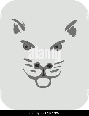 Icona della testa di gatto su sfondo grigio per emblemi o tessuti. Simbolo gatto felice per poster o loghi, stiker, tendenze della moda, interni, ricami, web Foto Stock