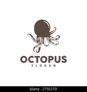 Logo di polpo, Sea Animals Vector, ingredienti di pesce, icona Tentacle di seppia Design della silhouette Illustrazione Vettoriale