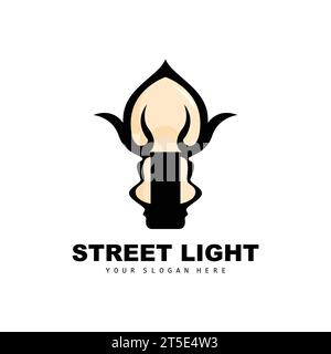 Logo Street Light, Lanterna fulminante Vector, modello icona retro classico design vintage Illustrazione Vettoriale