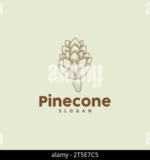 Logo Pine Cone, elegante design semplice Pine Luxury, Vector icona Tree Acorn, illustrazione del marchio del prodotto Illustrazione Vettoriale