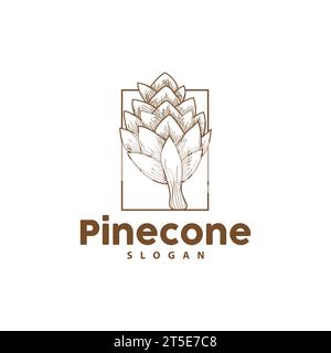 Logo Pine Cone, elegante design semplice Pine Luxury, Vector icona Tree Acorn, illustrazione del marchio del prodotto Illustrazione Vettoriale