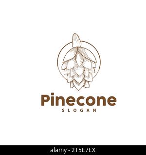 Logo Pine Cone, elegante design semplice Pine Luxury, Vector icona Tree Acorn, illustrazione del marchio del prodotto Illustrazione Vettoriale