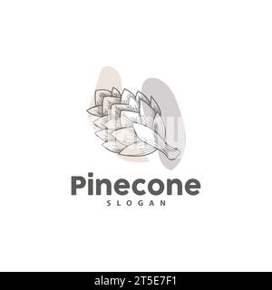 Logo Pine Cone, elegante design semplice Pine Luxury, Vector icona Tree Acorn, illustrazione del marchio del prodotto Illustrazione Vettoriale