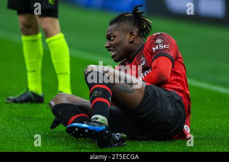 Milano, Italia. 4 novembre 2023. Rafael Leao del Milan reagisce durante la partita di serie A 2023/24 tra il Milan e l'Udinese calcio allo Stadio San Siro, Milano, Italia il 4 novembre 2023 credito: Agenzia fotografica indipendente/Alamy Live News Foto Stock